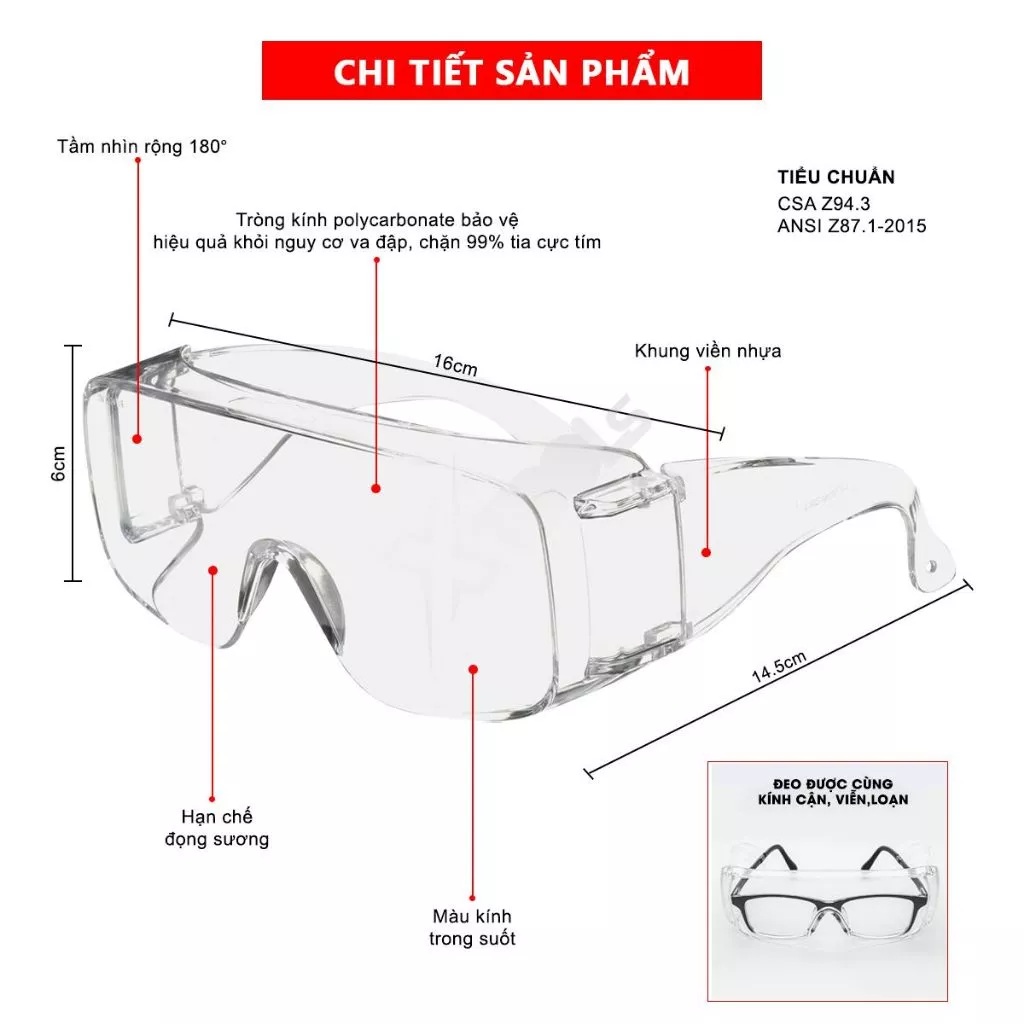 Kính bảo hộ 3M TourguardV bảo vệ kính cận